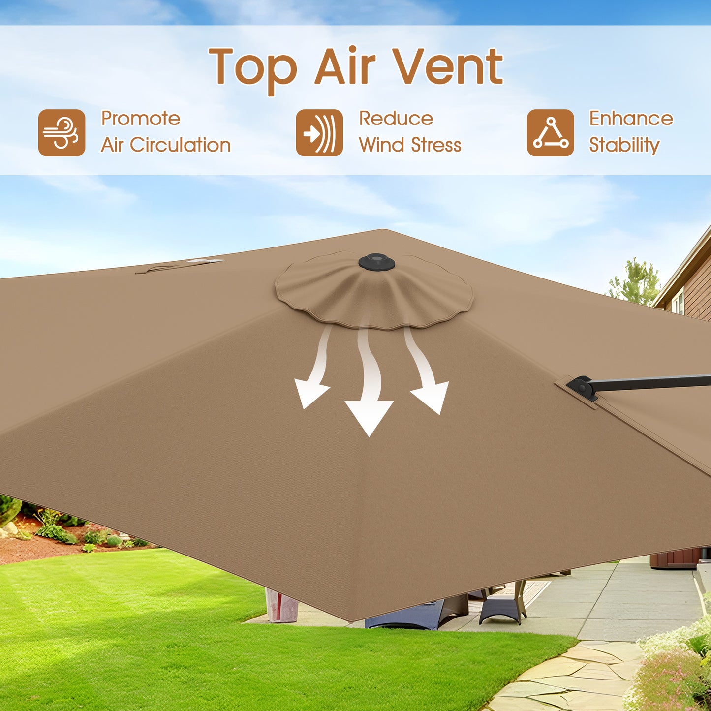 9 FT Cantilever Patio Umbrella, Vented Top, Sun-Protective Canopy, Brown Outdoor Umbrellas at Gallery Canada
