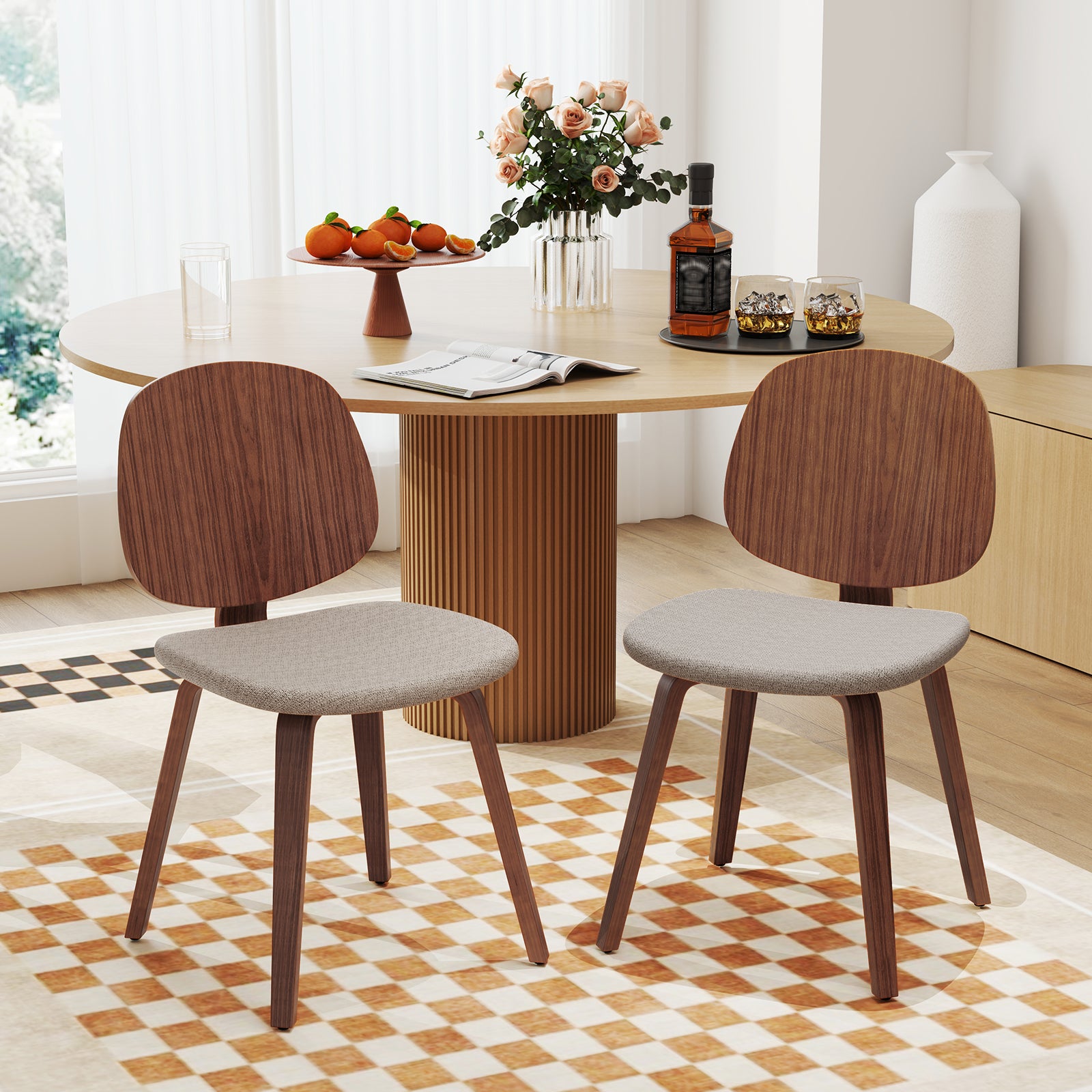 Wooden Dining Chair Set Of 2, Bentwood Frame, Padded Seat, Walnut Dining Chairs at Gallery Canada
