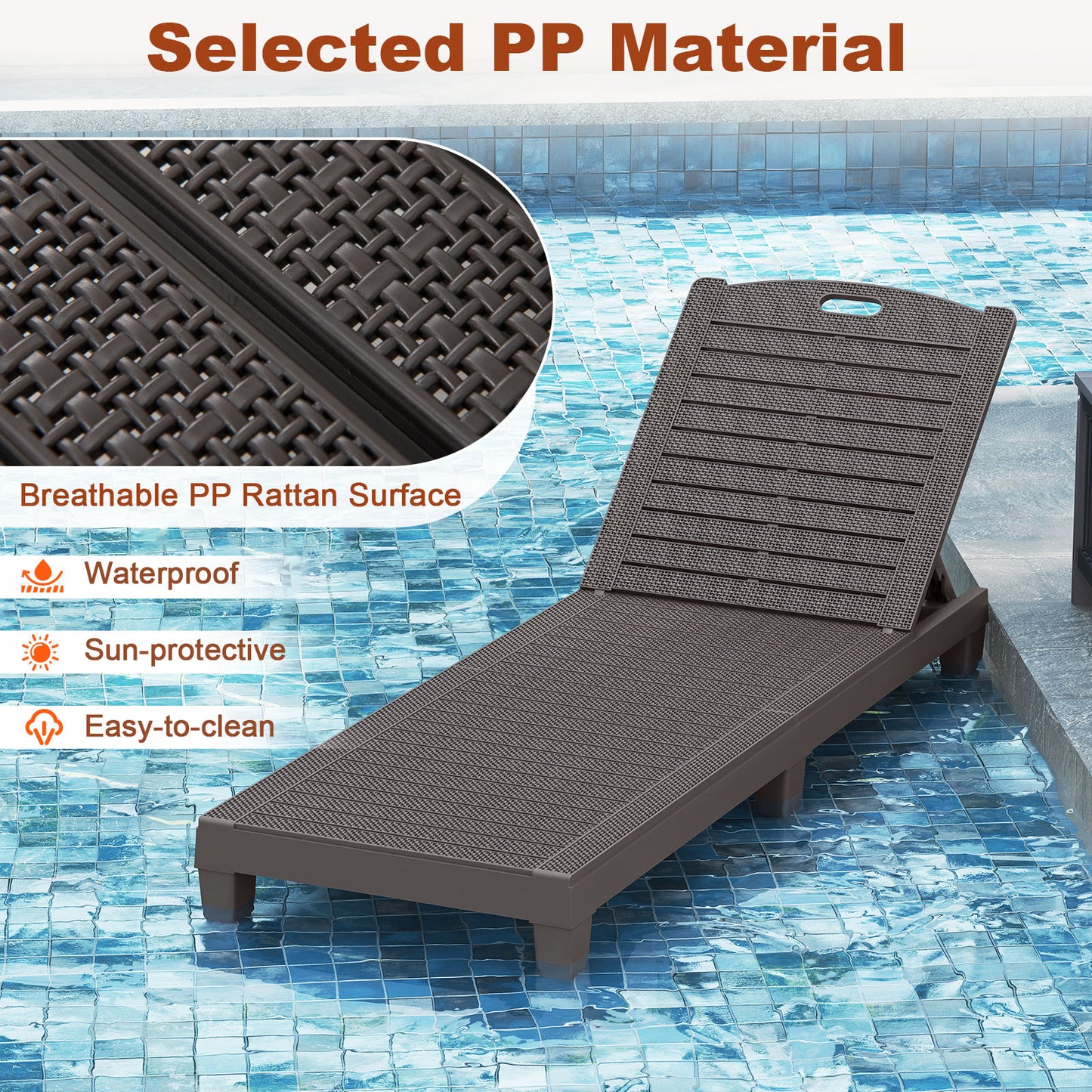 Outdoor PP Chaise Lounge Chairs Set Of 2, Adjustable Backrests Outdoor Chaise Lounges at Gallery Canada