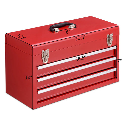 Portable Garage Tool Cabinet Box, 3 Drawers, Red