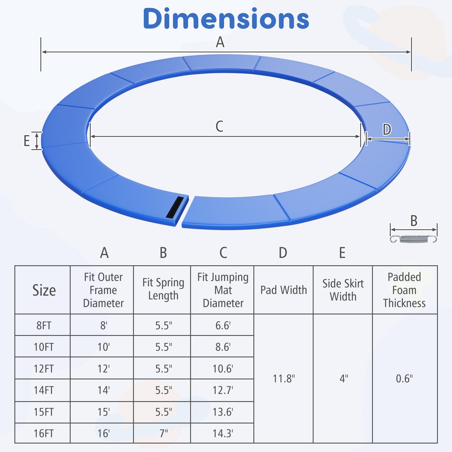 14ft Trampoline Pad Replacement, Safety Pad With Straps, Blue Outdoor Play at Gallery Canada