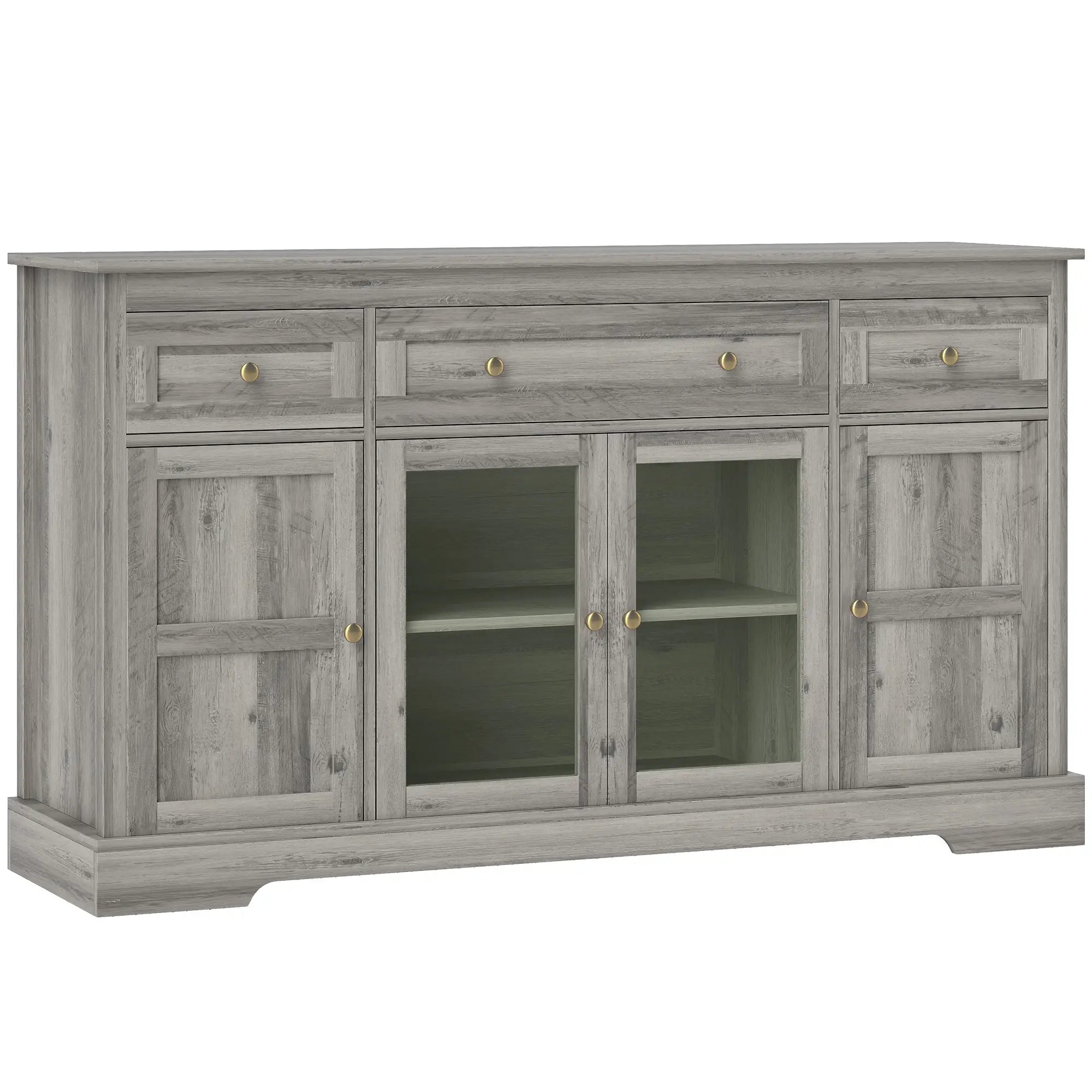 Sideboard Buffet Cabinet, Coffee Bar with Glass Doors, Adjustable Shelves, Weathered Grey Oak, Grey Bar Cabinets at Gallery Canada