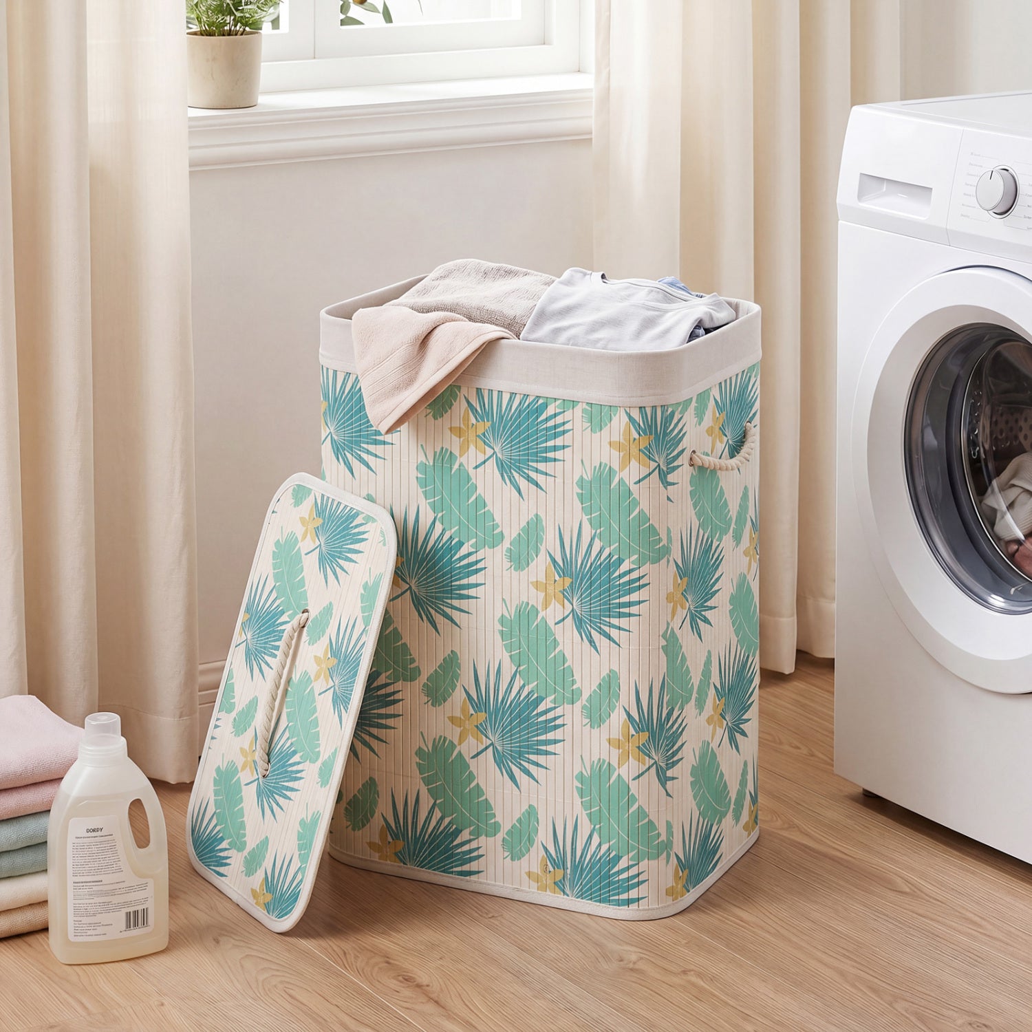 19 Gal Bamboo Clothes Hamper with Removable Liner and Portable Handles, Green Laundry Baskets at Gallery Canada