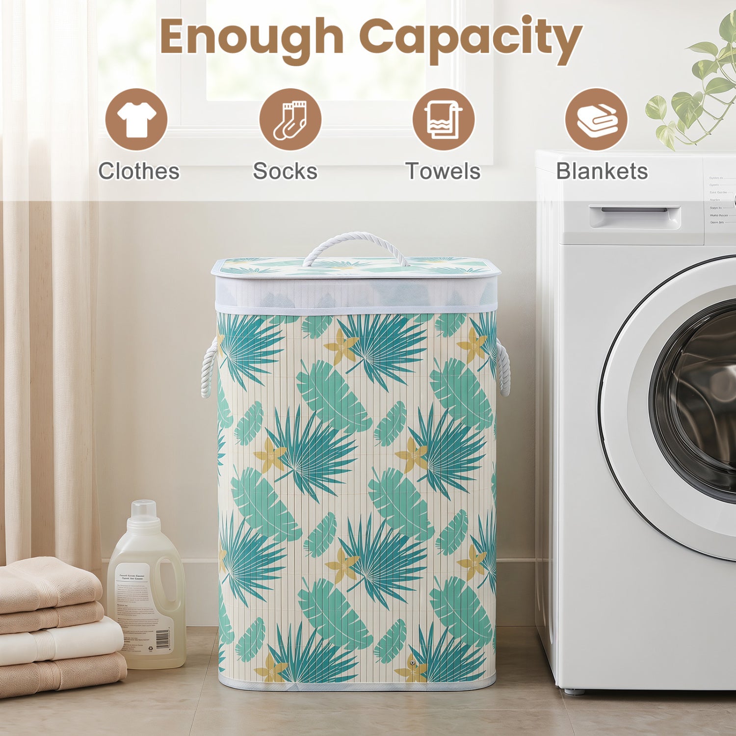 19 Gal Bamboo Clothes Hamper with Removable Liner and Portable Handles, Green Laundry Baskets at Gallery Canada