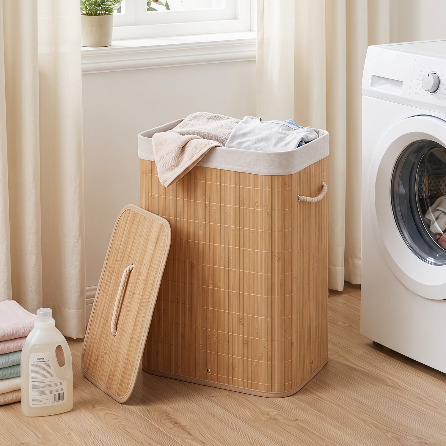 19 Gal Bamboo Clothes Hamper with Removable Liner and Portable Handles-Natrual, Natural Laundry Baskets at Gallery Canada