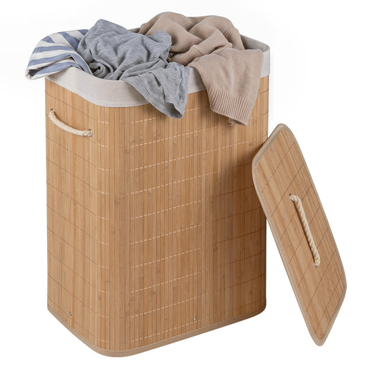 19 Gal Bamboo Clothes Hamper with Removable Liner and Portable Handles-Natrual, Natural Laundry Baskets Natural at Gallery Canada