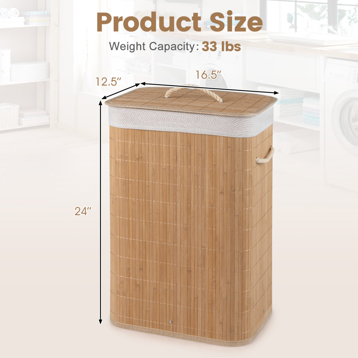 19 Gal Bamboo Clothes Hamper with Removable Liner and Portable Handles-Natrual, Natural Laundry Baskets at Gallery Canada