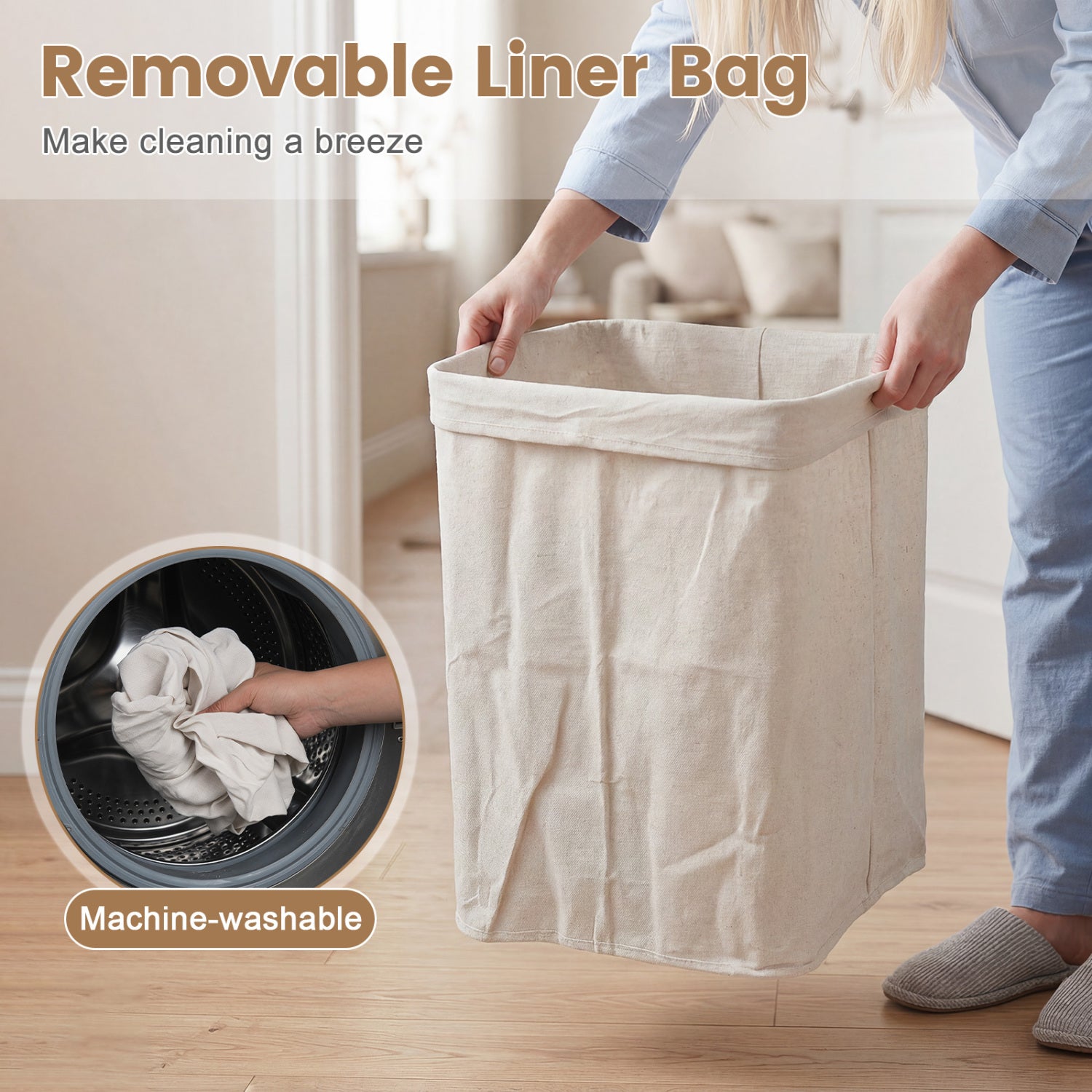 19 Gal Bamboo Clothes Hamper with Removable Liner and Portable Handles-Natrual, Natural Laundry Baskets at Gallery Canada