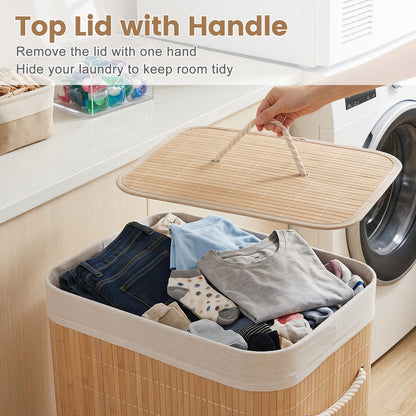 19 Gal Bamboo Clothes Hamper with Removable Liner and Portable Handles-Natrual, Natural Laundry Baskets at Gallery Canada