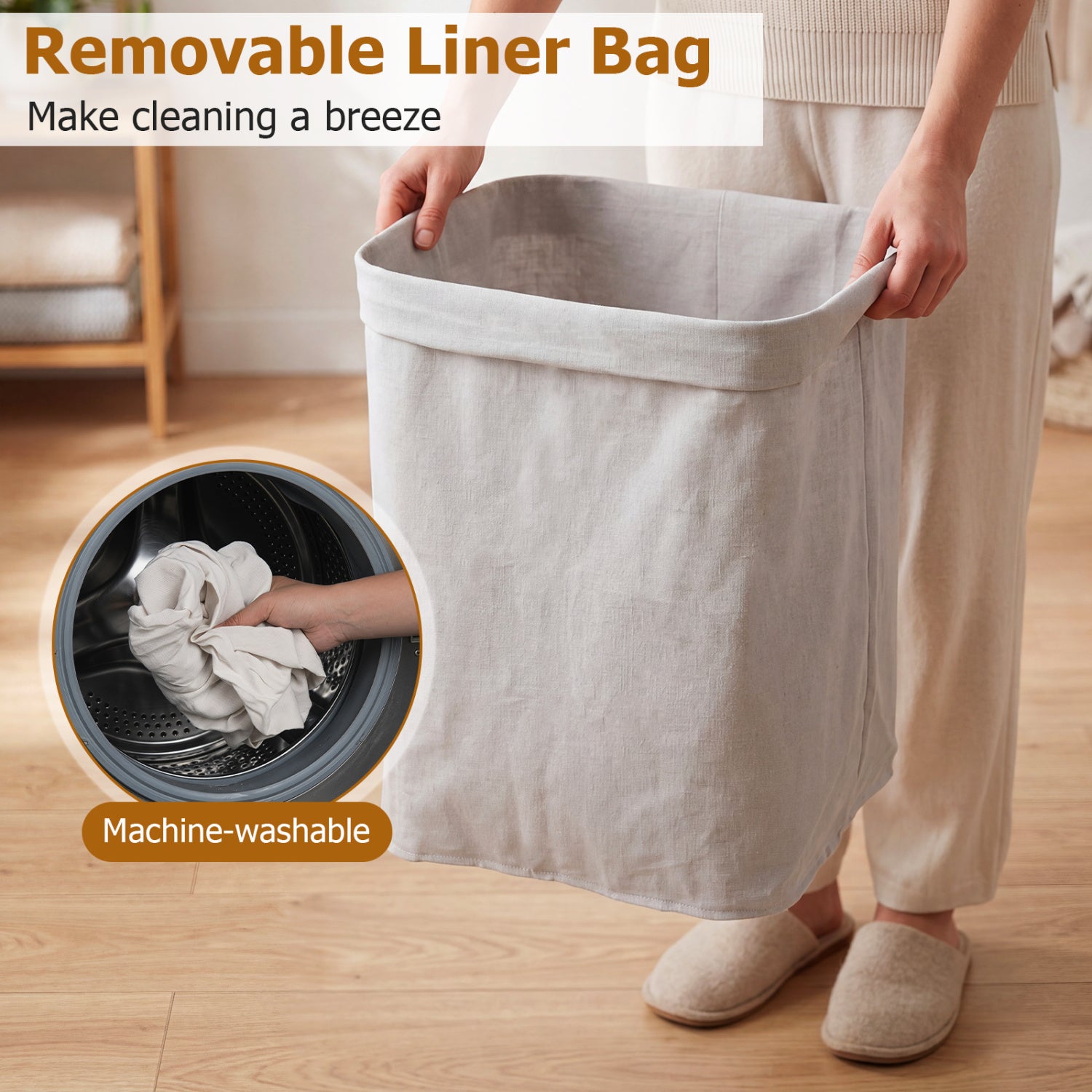 19 Gal Capacity Bamboo Clothes Hamper with Removable Liner and Portable Handles, Brown Laundry Baskets at Gallery Canada