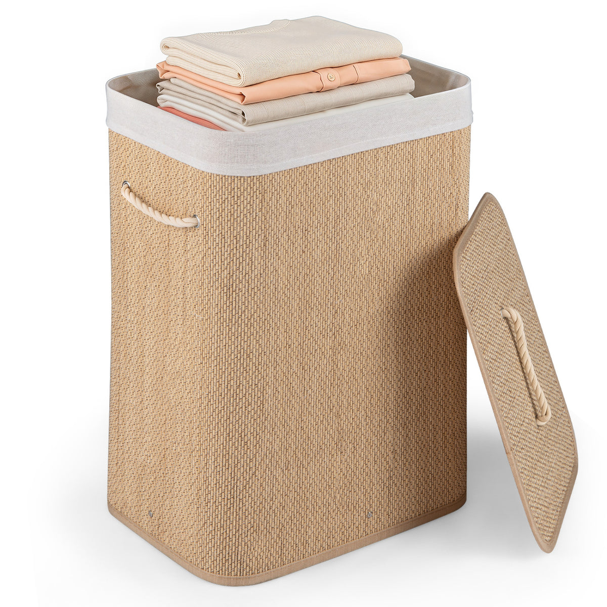 19 Gal Capacity Bamboo Clothes Hamper with Removable Liner and Portable Handles-Natrual, Natural Laundry Baskets at Gallery Canada