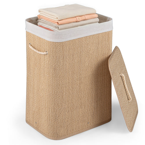 19 Gal Capacity Bamboo Clothes Hamper with Removable Liner and Portable Handles-Natrual, Natural