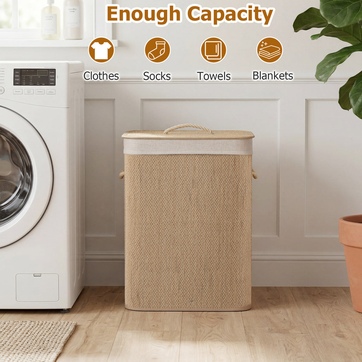 19 Gal Capacity Bamboo Clothes Hamper with Removable Liner and Portable Handles-Natrual, Natural Laundry Baskets at Gallery Canada