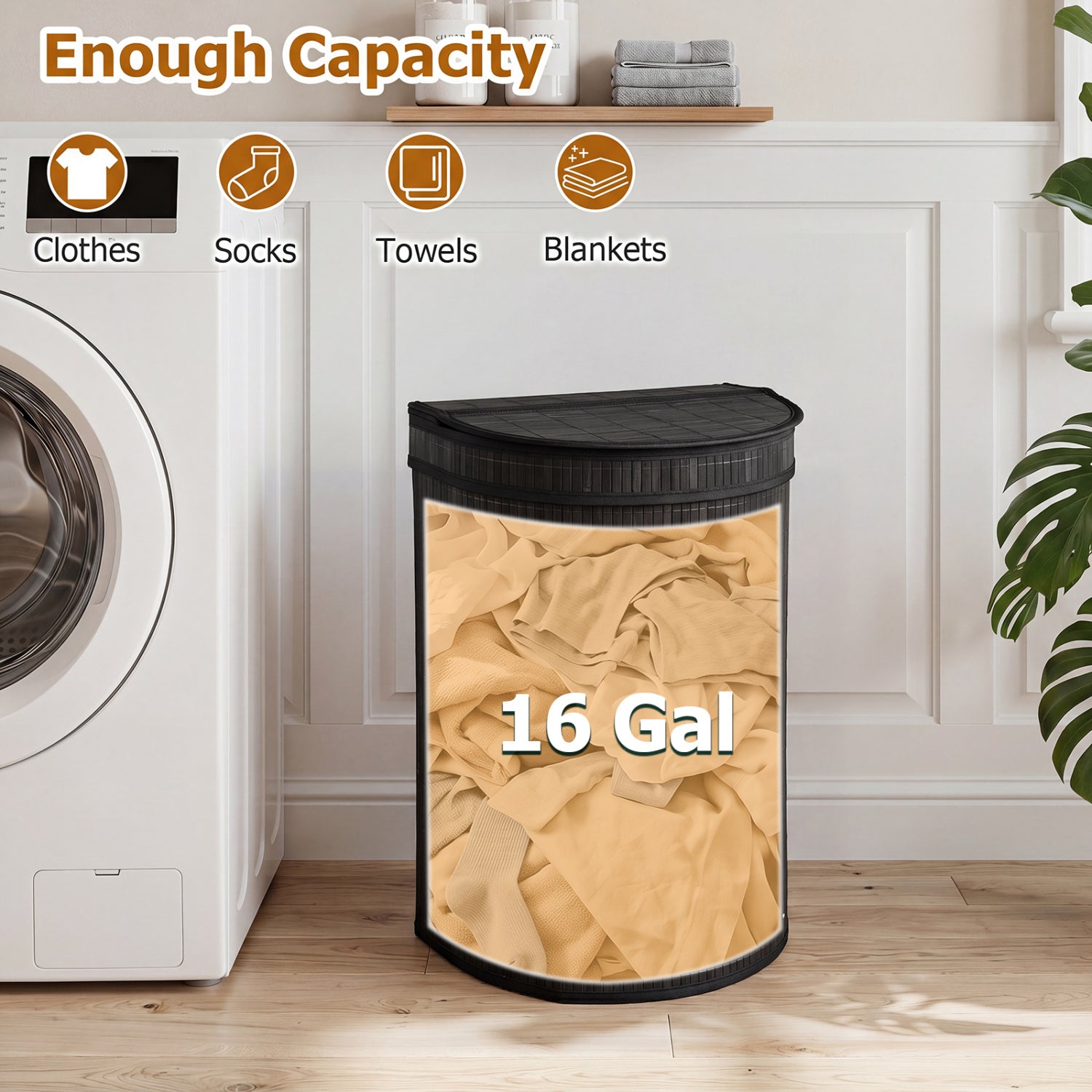 19 Gal Bamboo Laundry Hamper With Zippered Lid, Black Laundry Baskets at Gallery Canada