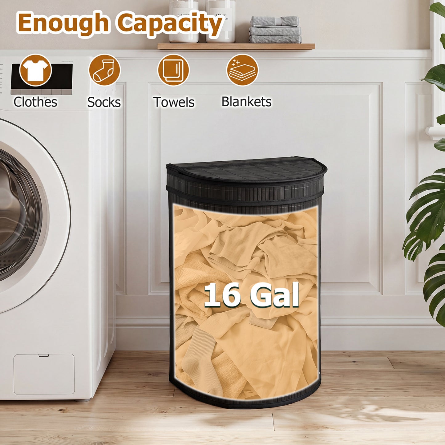 19 Gal Bamboo Laundry Hamper With Zippered Lid, Black Laundry Baskets at Gallery Canada