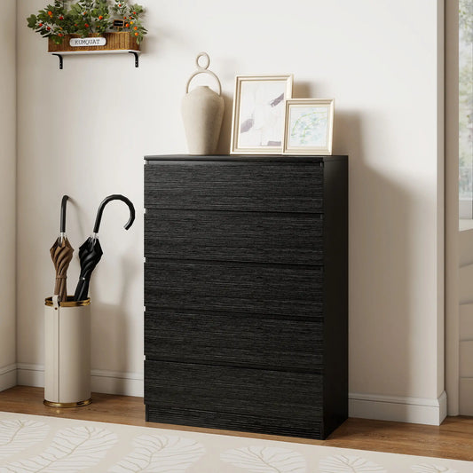 5 Drawer Dresser, Modern Chest for Bedroom, Black Storage Cabinets Black at Gallery Canada