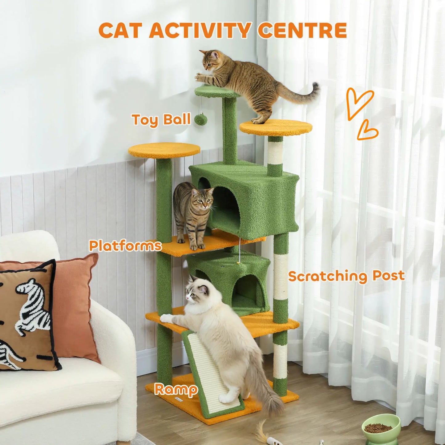 54" Cat Tree, Multi-Level Tower With Scratching Posts, Condos, Bed, Green Multi-Level Cat Towers at Gallery Canada