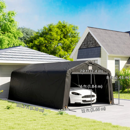 12' x 20' Portable Garage, Heavy Duty Carport Canopy, Black Car Shelters at Gallery Canada