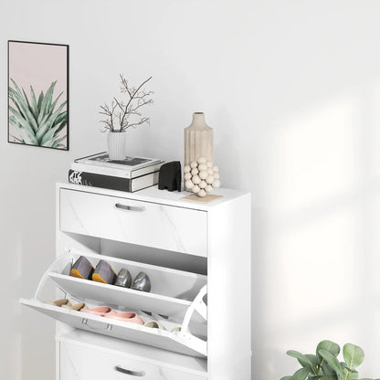 3 Flip Drawer Shoe Cabinet, Marble-Effect Narrow, White Shoe Storage Cabinets & Racks at Gallery Canada
