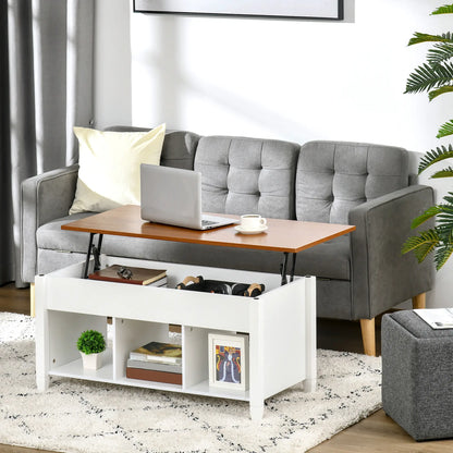Lift Top Coffee Table, Hidden Storage, 3 Shelves, White and Brown Coffee Tables at Gallery Canada