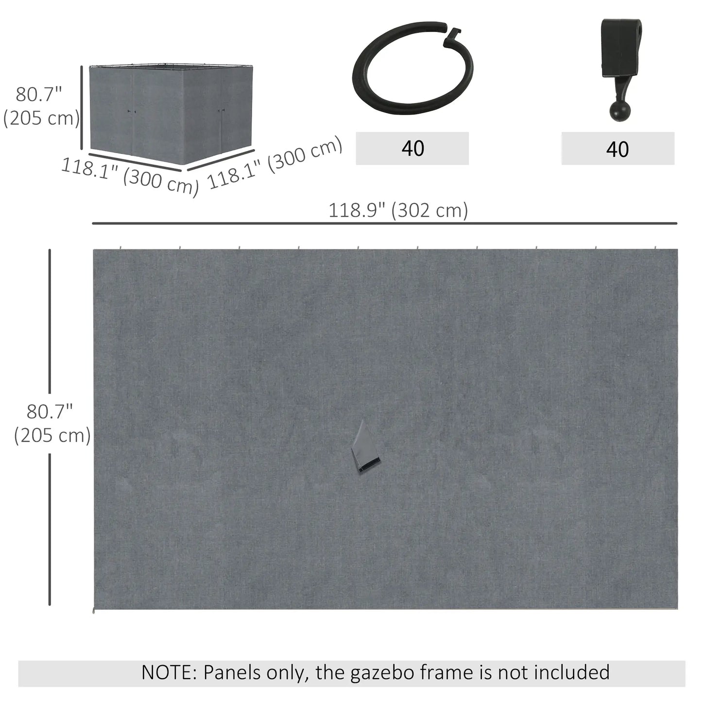 10' x 10' Gazebo Sidewall Set, 4 Panels, Hooks Included, Slate Grey Gazebo Sidewalls at Gallery Canada