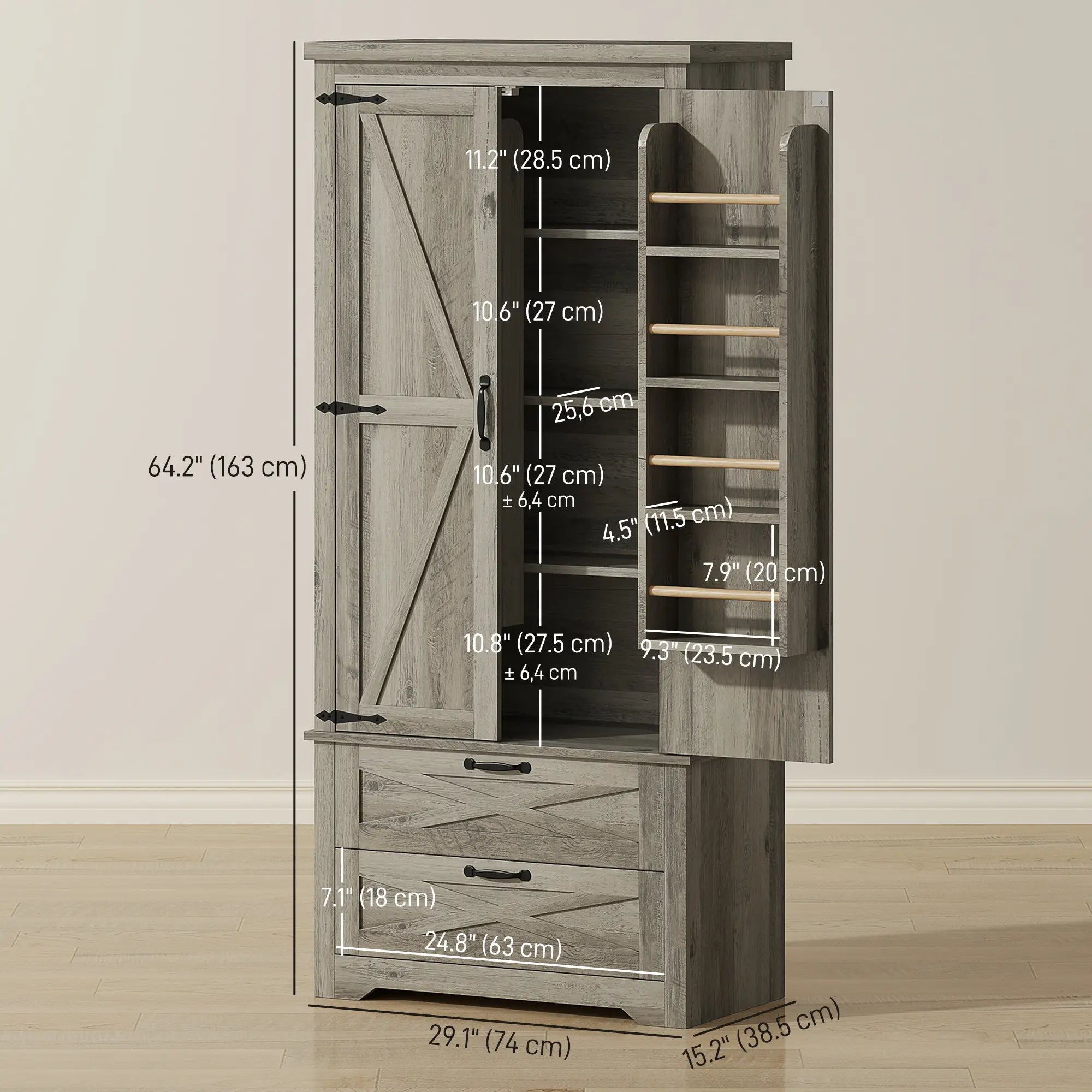 Farmhouse Kitchen Pantry Cabinet, 64