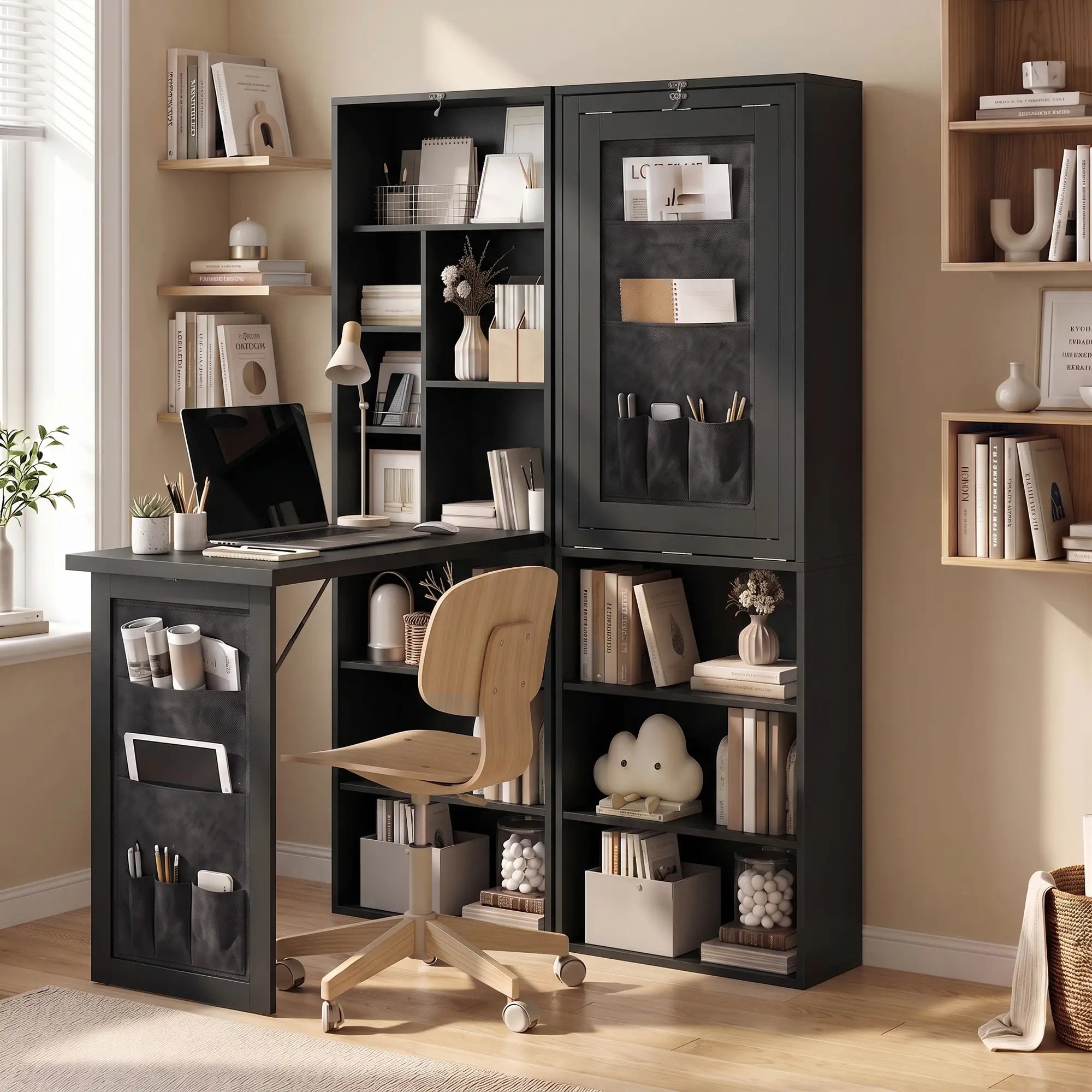 Fold-Out Computer Desk with Shelves, Bag, Wall Mount, Black Computer Desks at Gallery Canada