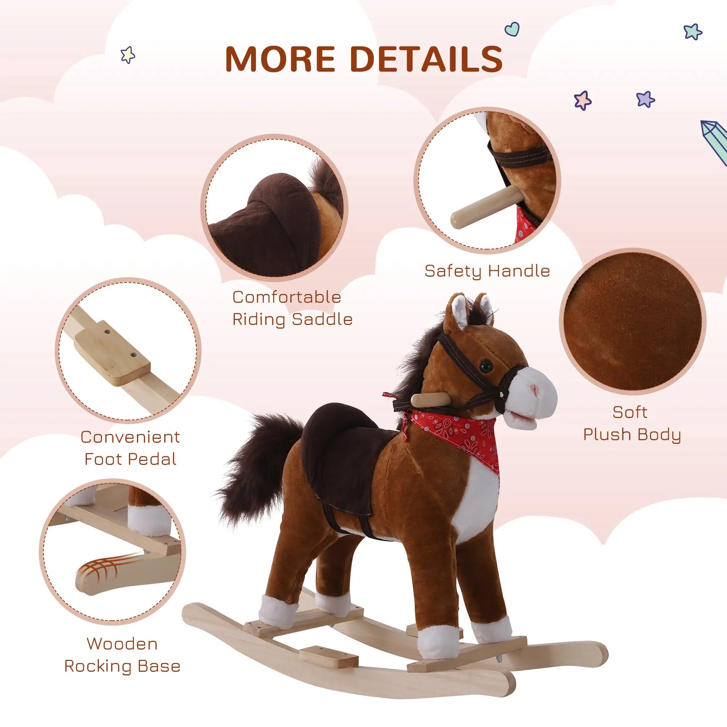 Kids Plush Ride On Rocking Horse, Animal Adventure Rocker, Brown, Red Rocking Horses at Gallery Canada