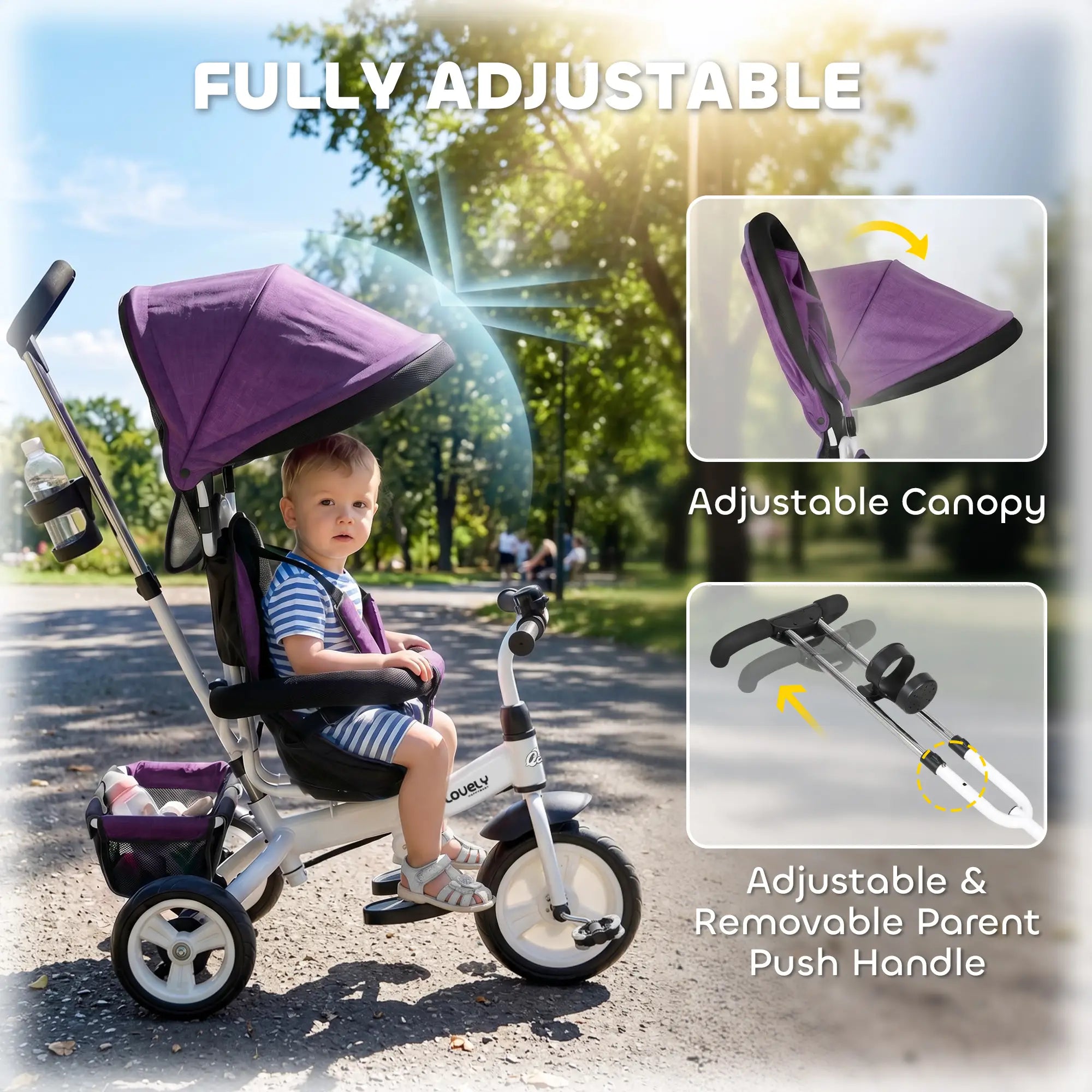 6 in 1 Toddler Tricycle Stroller, Basket, Canopy, 5-Point Harness, 12-60 Months, Purple Tricycles for Kids at Gallery Canada