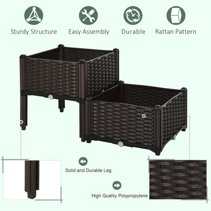 2 Piece Raised Garden Bed, PP Flower Vegetable Herb Grow Box, Brown Elevated Garden Beds at Gallery Canada