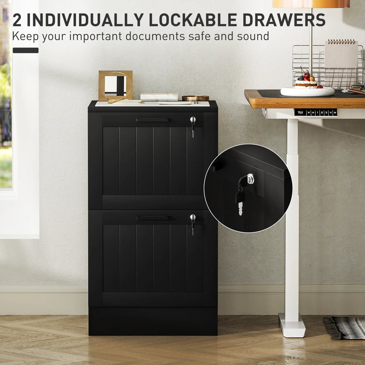 2 Drawer Filing Cabinet with Lock, Office Storage, Black Office Cabinets & Cupboards at Gallery Canada