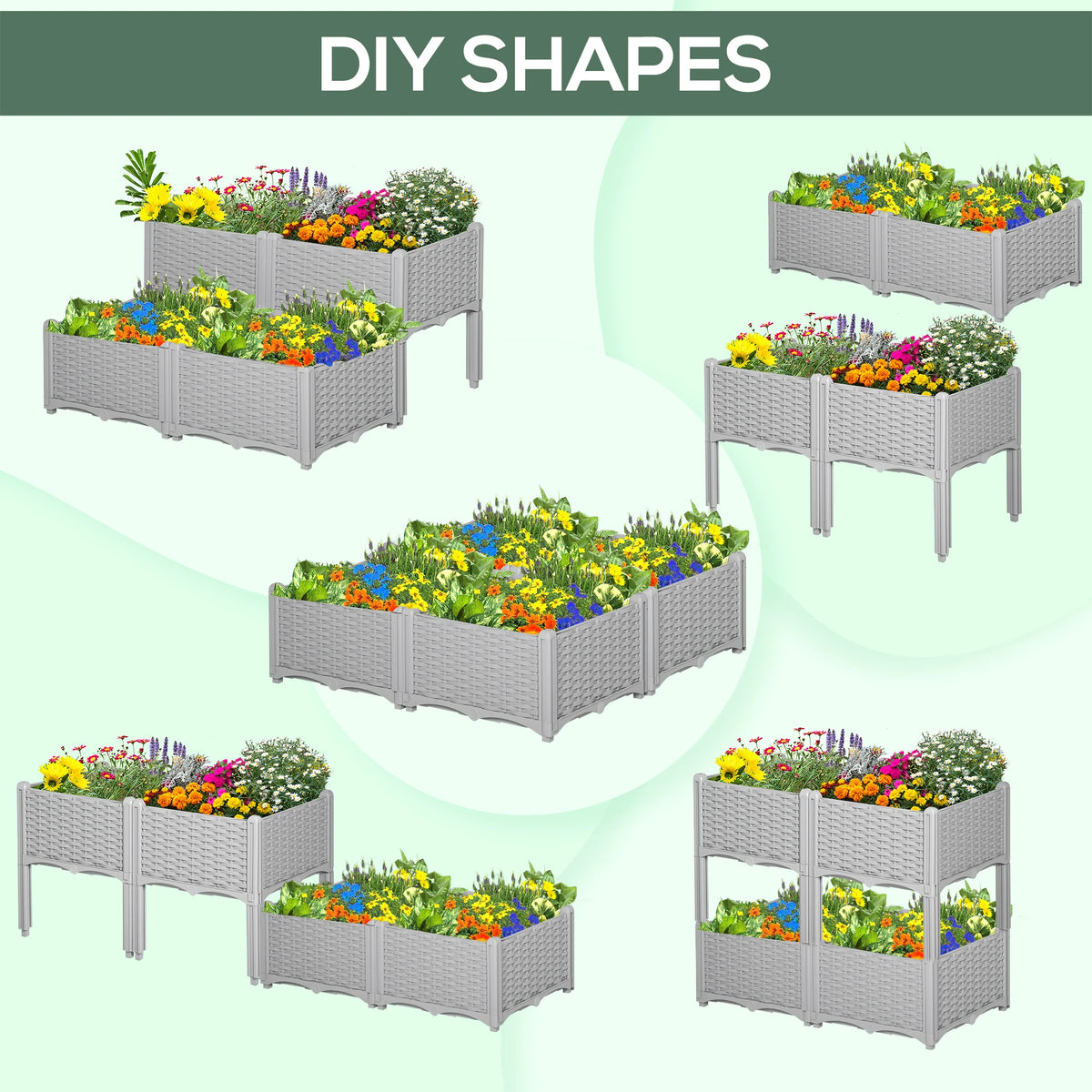 4-Piece Raised Garden Bed, PP Flower Bed, Vegetable Herb Grow Box, Grey Elevated Garden Beds at Gallery Canada