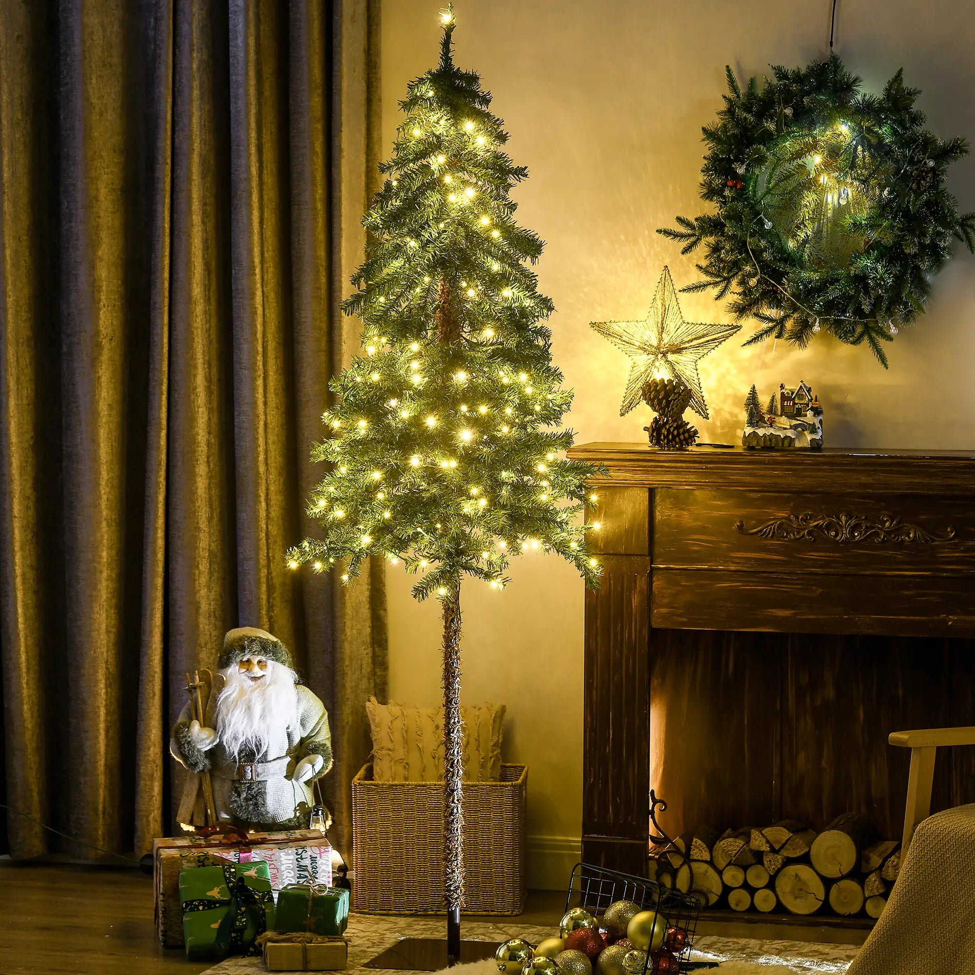 6' Artificial Christmas Tree, Pencil Shape, Steel Base, Warm White or Colorful LED Pencil Christmas Trees at Gallery Canada