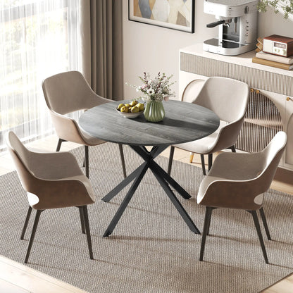 40" Round Kitchen Table For 4, Industrial Dining Table, Distressed, Grey