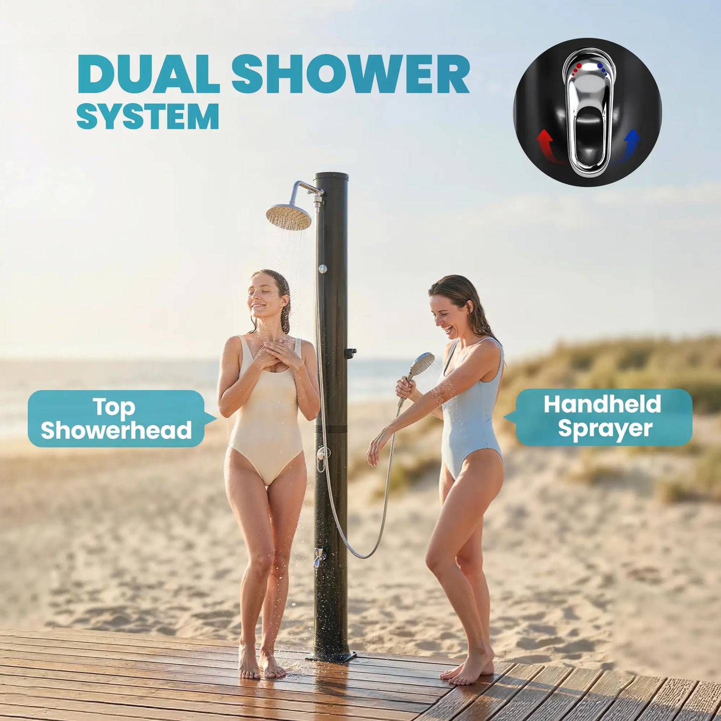10.6 Gal Solar Heated Outdoor Shower, 7.2 FT, 2 Shower Heads Outdoor Swimming Pools & Hot Tubs at Gallery Canada