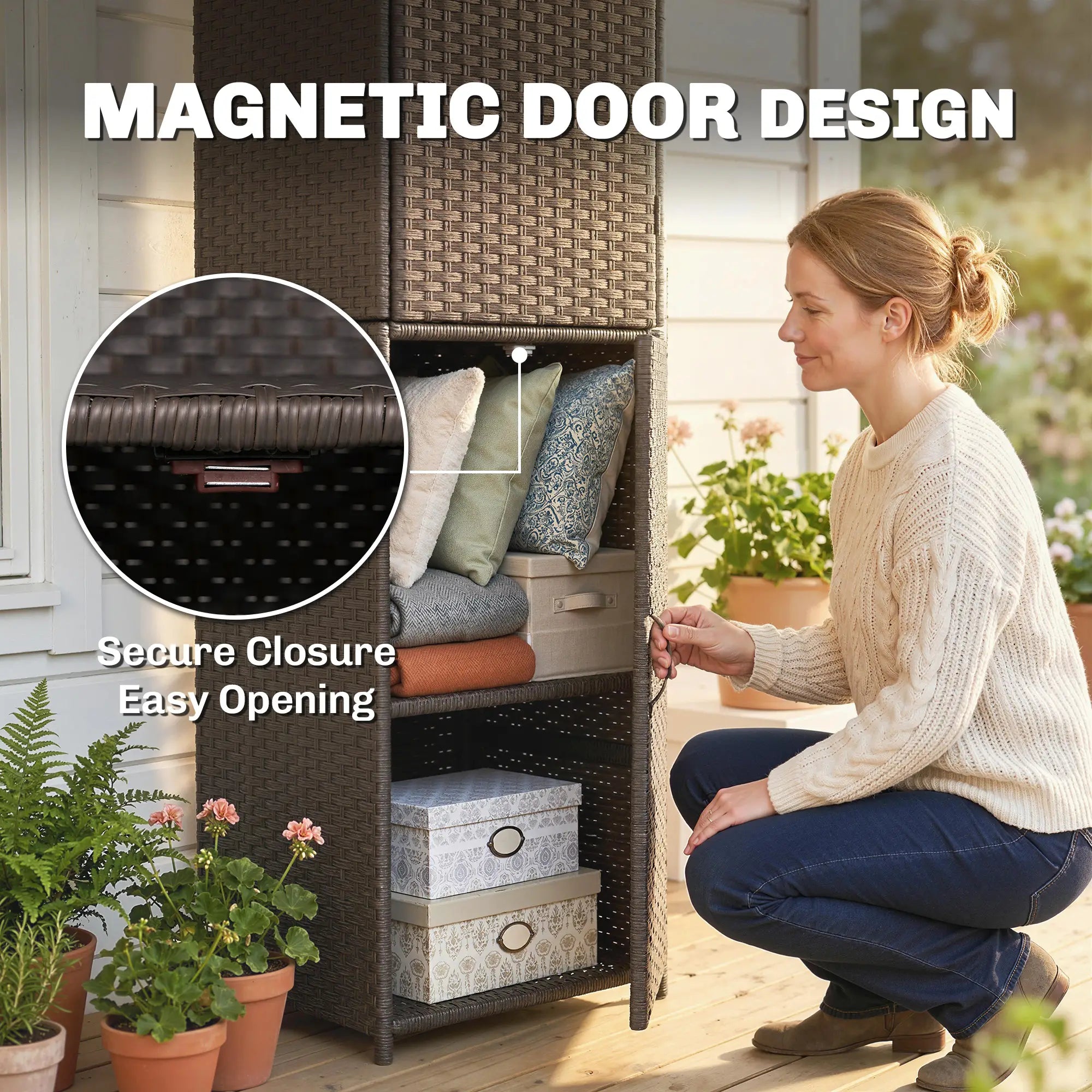 Wicker Outdoor Storage Cabinet, 4 Shelf Patio, Brown Patio Storage Boxes at Gallery Canada