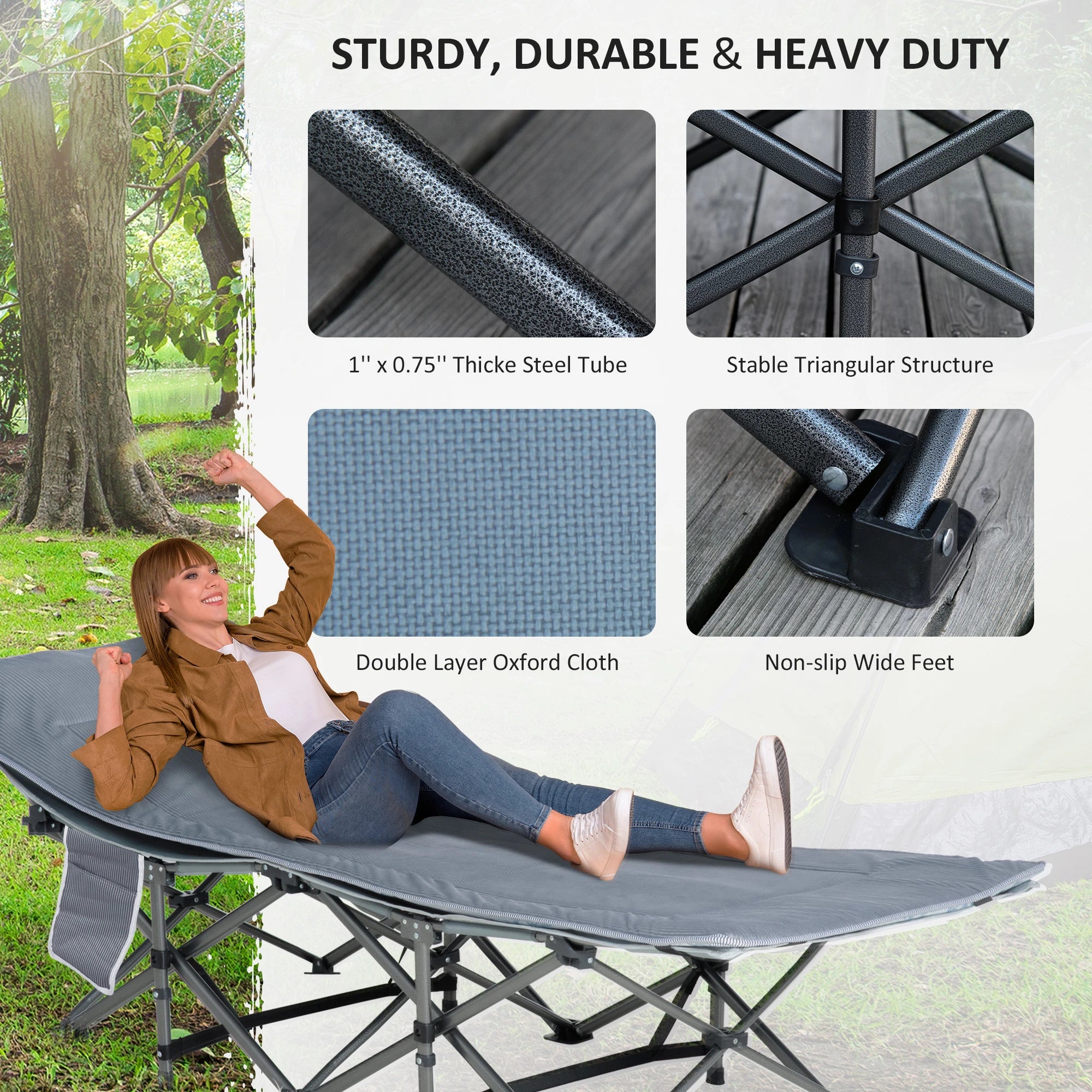 Folding Camping Cot With Mattress, Double Layer Oxford, Heavy Duty, Dark Grey Camping Cots at Gallery Canada