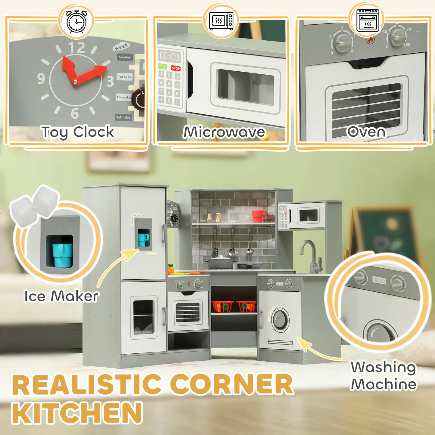 Corner Play Kitchen, Pretend Play Set with Lights, Sounds, Stove Play Kitchen at Gallery Canada