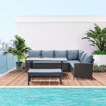 4 Piece Outdoor Rattan Dining Table, Bench, Patio Furniture Patio Furniture Sets at Gallery Canada