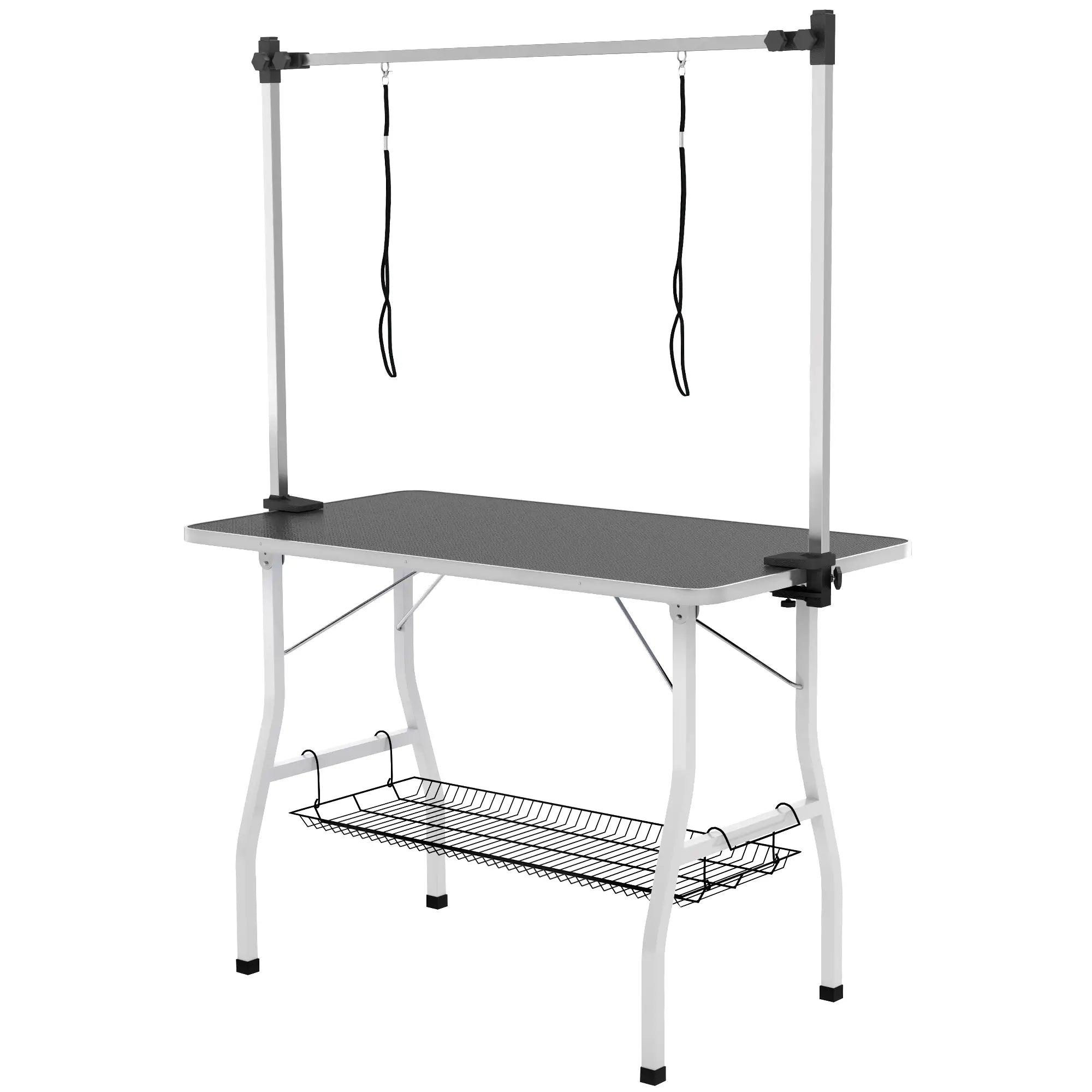 Foldable Dog Grooming Table, Adjustable Arms, Storage Shelf, 42