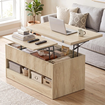 Lift Top Coffee Table, Dual-Zone Expandable, Oak Coffee Tables at Gallery Canada
