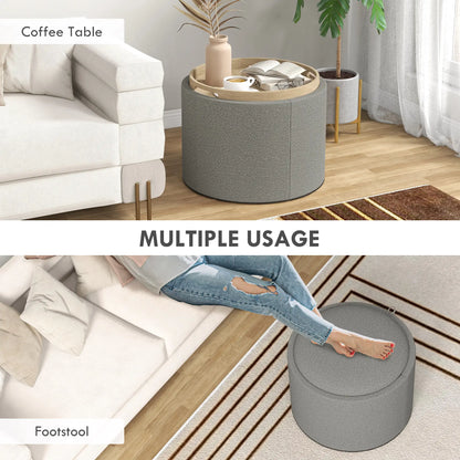 Round Coffee Table, Hidden Storage, Tray Top, Upholstered Footrest, Linen Coffee Tables at Gallery Canada