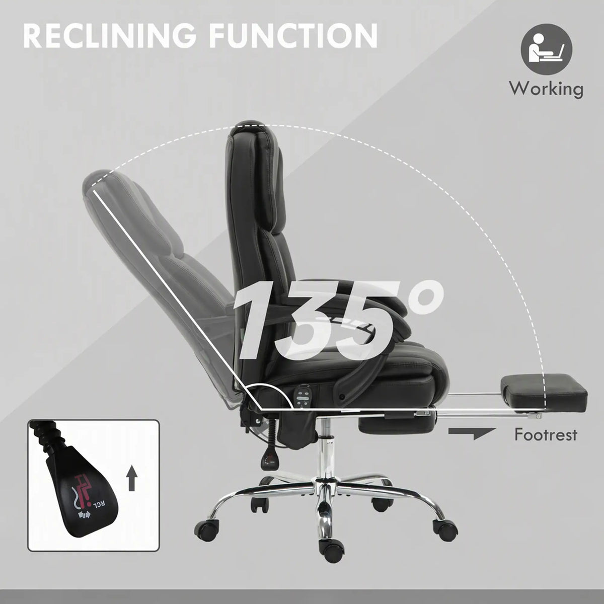 Massage Office Chair, Reclining Executive Chair with Vibration, Footrest, High Back, Black Massage Chairs at Gallery Canada