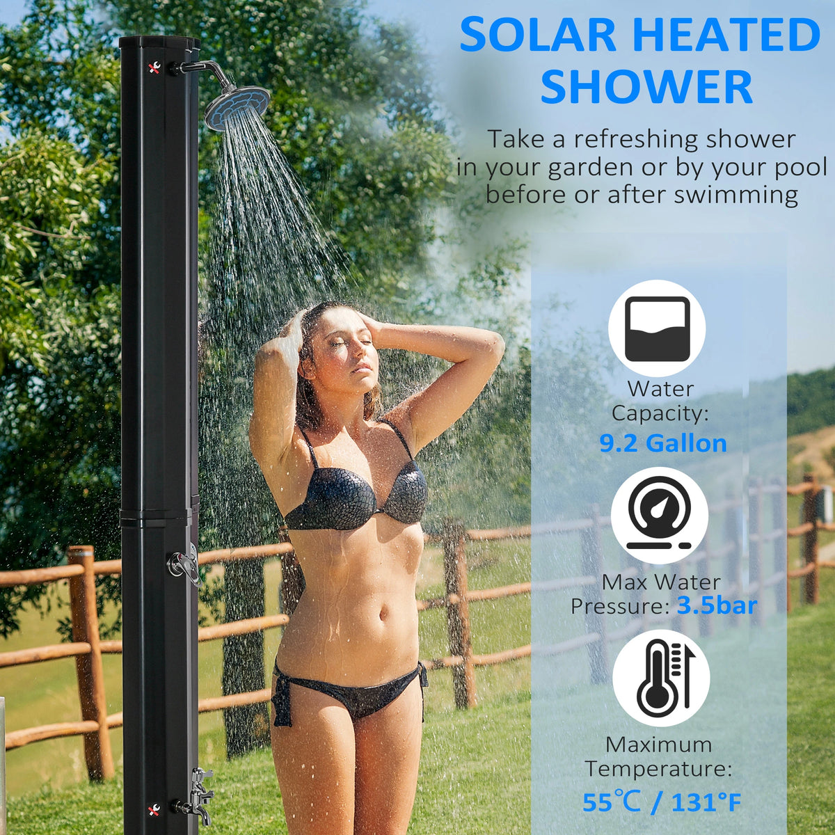 7ft Solar Heated Outdoor Shower, 360 Rotating Head, Adjustable Temperature Outdoor Swimming Pools & Hot Tubs at Gallery Canada