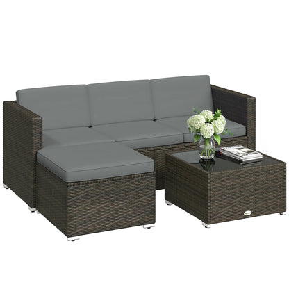 3-Piece Patio Furniture Set With Cushions, Outdoor Rattan Sofa With Glass Table