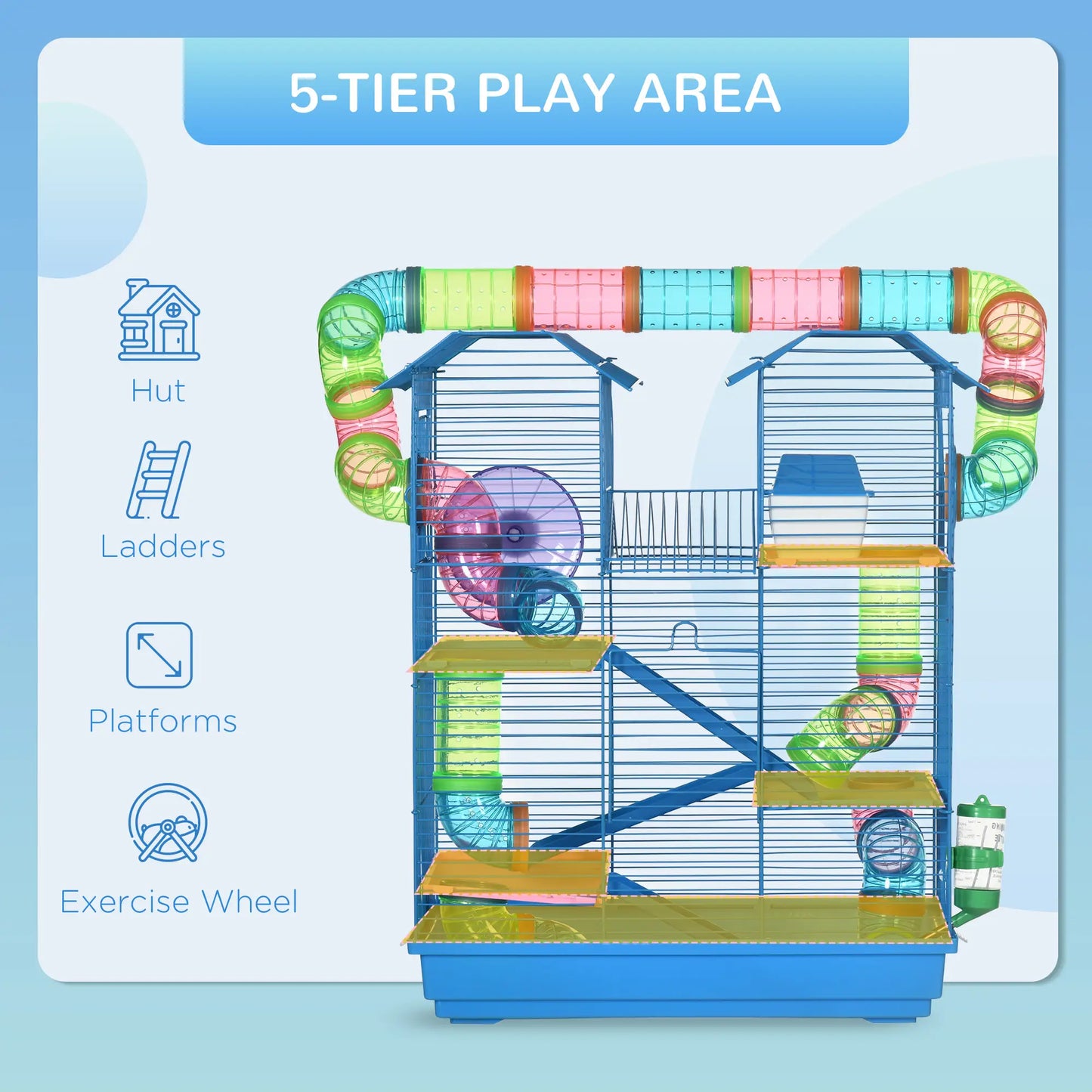 18.5" Hamster Cage, 5 Tiers, Tunnel Tube System, Exercise Wheel, Water Bottle, Blue Hamster Cages at Gallery Canada