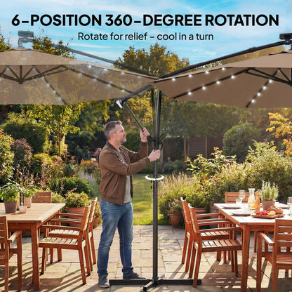 9.7 ft Cantilever Patio Umbrella, Solar Light, Tilt, Crank, Khaki Offset Cantilever Umbrellas at Gallery Canada