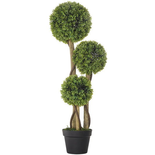 3FT Artificial Boxwood Topiary Tree, Triple Ball, Indoor Outdoor, Green Artificial Trees Green at Gallery Canada