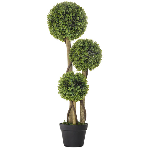 3FT Artificial Boxwood Topiary Tree, Triple Ball, Indoor Outdoor, Green