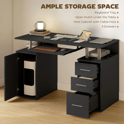47" Computer Desk with Keyboard Tray, Storage Drawers, Black Computer Desks at Gallery Canada